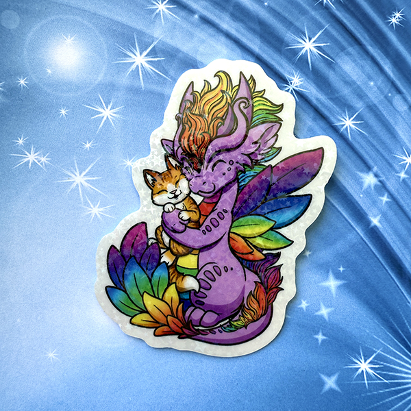 Rainbow Dragon Hugging Kitty - Sticker | Dragons & Beasties – Dragons ...