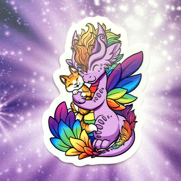 Rainbow Dragon Hugging Kitty - Sticker | Dragons & Beasties – Dragons ...